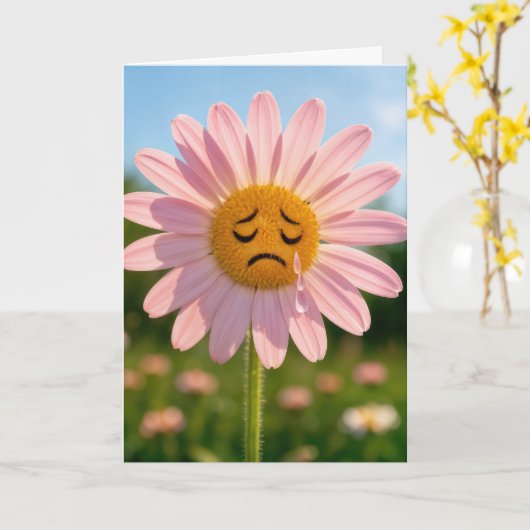 Get Well Soon Sad Pink Daisy カード (黄色い花)
