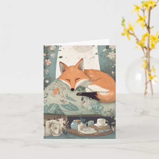 Get Well Soon - Sleepingキツネ カード (黄色い花)