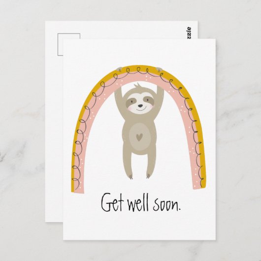 Get Well Soon Sloth and Rainbow ポストカード (正面/裏面)
