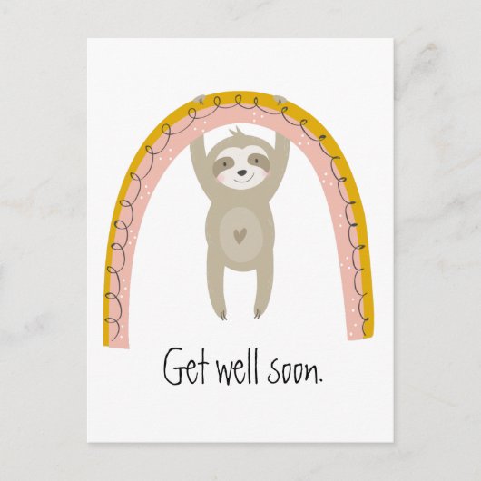 Get Well Soon Sloth and Rainbow ポストカード (正面)