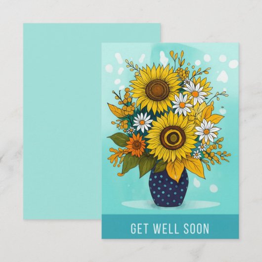 Get Well Soon Sunflower Vase Greeting Card (正面/裏面)