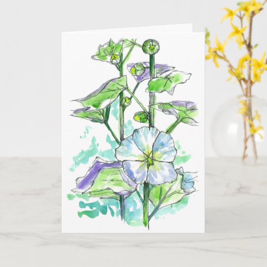 Get Well Soon White Hollyhocks水彩花 カード (黄色い花)