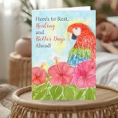 Get Well Soon with Scarlet Macaws and Hibiscus カード