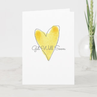 Get Well Soon Yellow Watercolor Heart Love カード