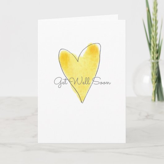 Get Well Soon Yellow Watercolor Heart Love カード (正面)