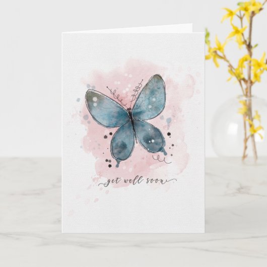 Get Well SoonWatercolor Sketchy Doodle Butterfly カード (黄色い花)