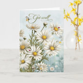 Get Well White Daisy Garden with Butterflies カード (黄色い花)
