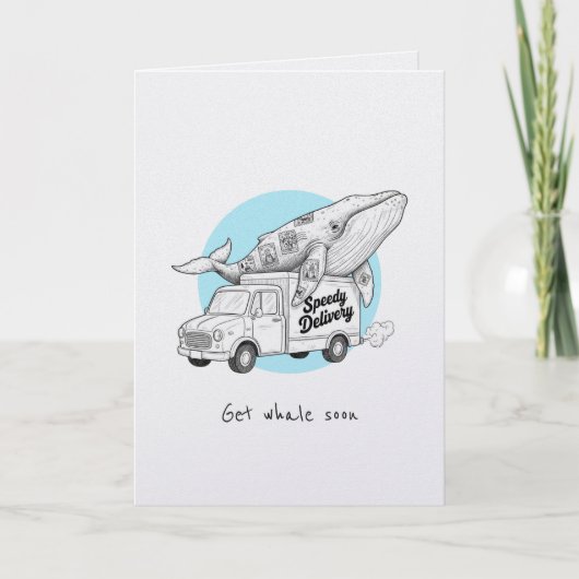 Get whale soon get well soon punny funny card カード (正面)