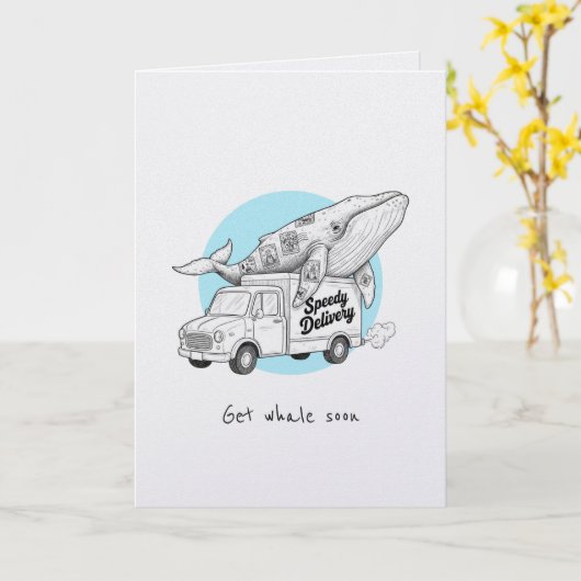 Get whale soon get well soon punny funny card カード (黄色い花)