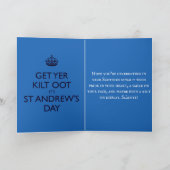 Get Yer Kilt Oot Its St Andrews Day Blue Text カード (内部)
