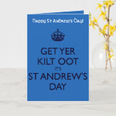 Get Yer Kilt Oot Its St Andrews Day Blue Text カード (黄色い花)