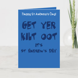 Get Yer Kilt Oot Its St Andrews Day Fun Blue Text カード
