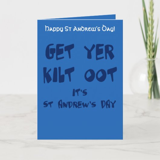 Get Yer Kilt Oot Its St Andrews Day Fun Blue Text カード (正面)