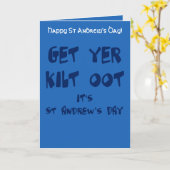 Get Yer Kilt Oot Its St Andrews Day Fun Blue Text カード (黄色い花)