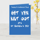 Get Yer Kilt Oot Its St Andrews Day Fun White Text カード (黄色い花)