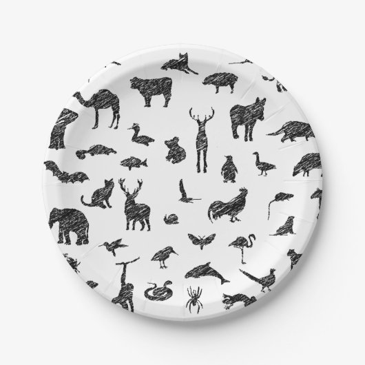 Getekende safari wilde dieren print. Dierenpark, ペーパープレート (正面)