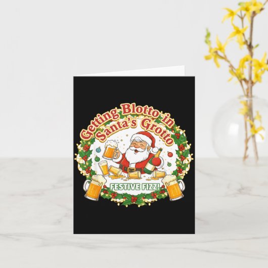 Getting Blotto In Santa's Grotto Drunk Friends Nig カード (黄色い花)