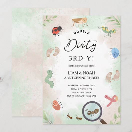 Getting Down & Dirty 3rd Birthday Farm Mud Party  招待状 (正面/裏面)