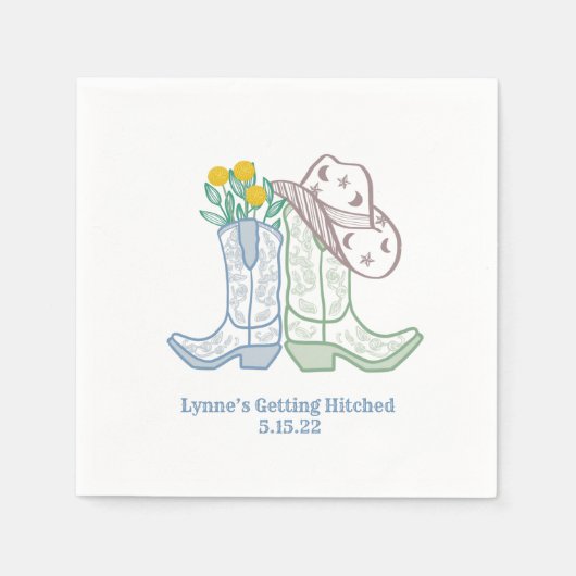 Getting Hitchedバチェロレッテロデオ女性のカーボーイ スタンダードカクテルナプキン (正面)