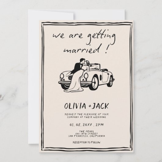 Getting Married Hand Drawn Photo QR Code Wedding 招待状 (正面)