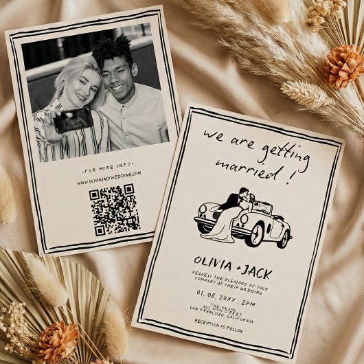 Getting Married Hand Drawn Photo QR Code Wedding 招待状