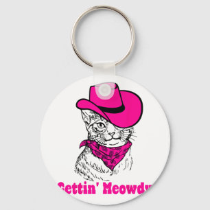 Getting Meowdy Cat Mom Western女性のカーボーイBacheret キーホルダー