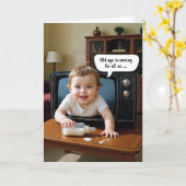 Getting Old Birthday Baby Crawling Out of TV Set カード (黄色い花)