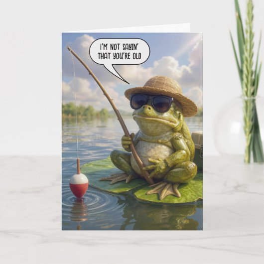 Getting Old Birthday Frog Fishing on Lily Pad カード (正面)