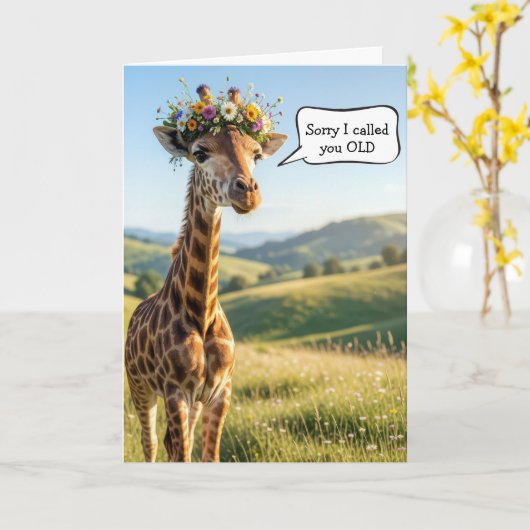 Getting Old Birthday Giraffe Humor カード (黄色い花)