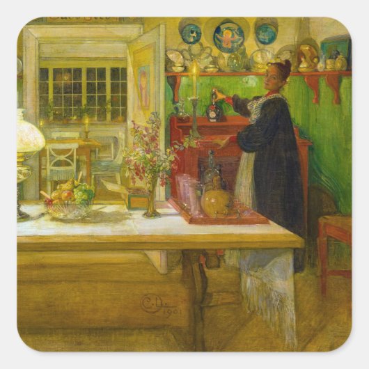 Getting Ready for a Game, 1901 by Carl Larsson スクエアシール (正面)