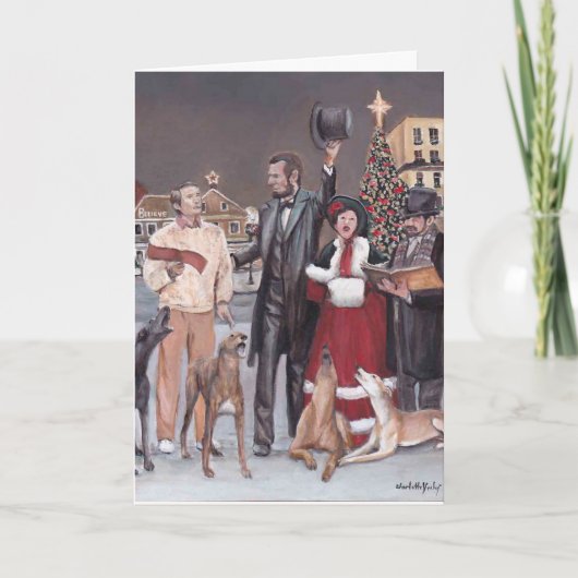Gettysburgのクリスマスのグレイハウンド犬の芸術カード シーズンカード (正面)