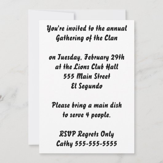 Gettysburgの住所招待 招待状 (裏面)