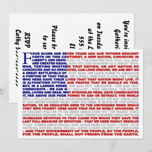 Gettysburgの住所招待 招待状 (正面/裏面)