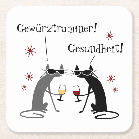 Gewurztraminer Gesund～ホワイトワイン引用文スクエア スクエアペーパーコースター (正面)