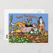 GGBRの幸せな感謝祭のバセット犬 シーズンポストカード (正面/裏面)