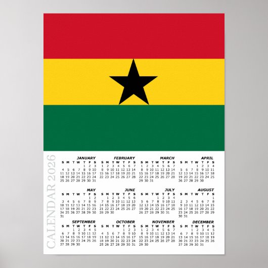 Ghana 2026 Calendar, Large, Ghanaian Flag ポスター (正面)