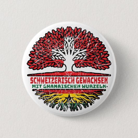 Ghana Ghanaisch Schweizer Schweiz Baum Wurzel Flag 缶バッジ (正面)