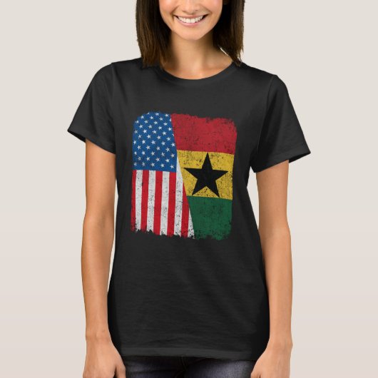 Ghanaian American Flag Half USA Ghana Root Proud Tシャツ (正面)