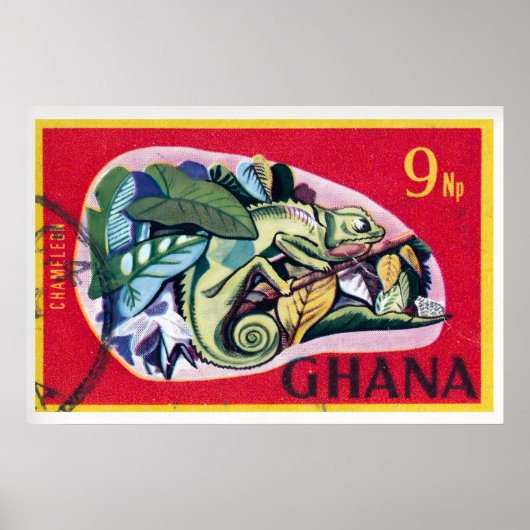 Ghanaian Vintage Chameleon Print - Postage Stam ポスター (正面)