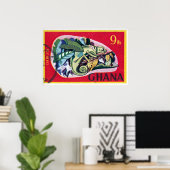 Ghanaian Vintage Chameleon Print - Postage Stam ポスター (ホームオフィス)