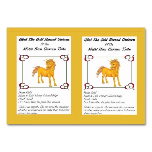 Ghel金ゴールド角状のユニコーンのトレーディングカード テーブルナンバー (正面)