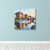 Ghent Canal Reflections Skyline Canvas Art キャンバスプリント (インサイチュ (ウッドフロア))