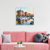 Ghent Canal Reflections Skyline Canvas Art キャンバスプリント (インサイチュ (リビング))