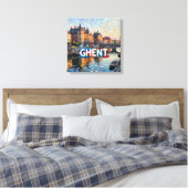 Ghent Canal Reflections Skyline Canvas Art キャンバスプリント (インサイチュ (寝室))