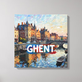 Ghent Canal Reflections Skyline Canvas Art キャンバスプリント