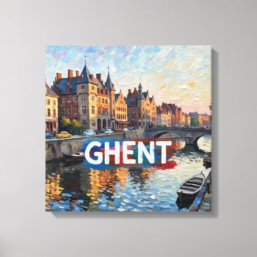 Ghent Canal Reflections Skyline Canvas Art キャンバスプリント (正面)