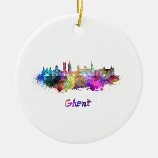 Ghent skyline in watercolor セラミックオーナメント (正面)