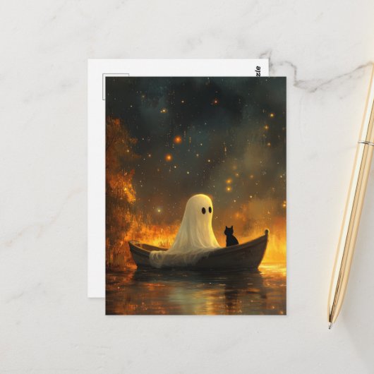 Ghost and a Cat in a Boat ポストカード (正面/裏面インサイチュ)