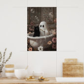 Ghost Brushing Black Cat's Teeth Bathtub Print ポスター (キッチン)