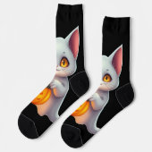 Ghost Cat Halloween Socks – Magical & Cozy Gift ソックス (左)